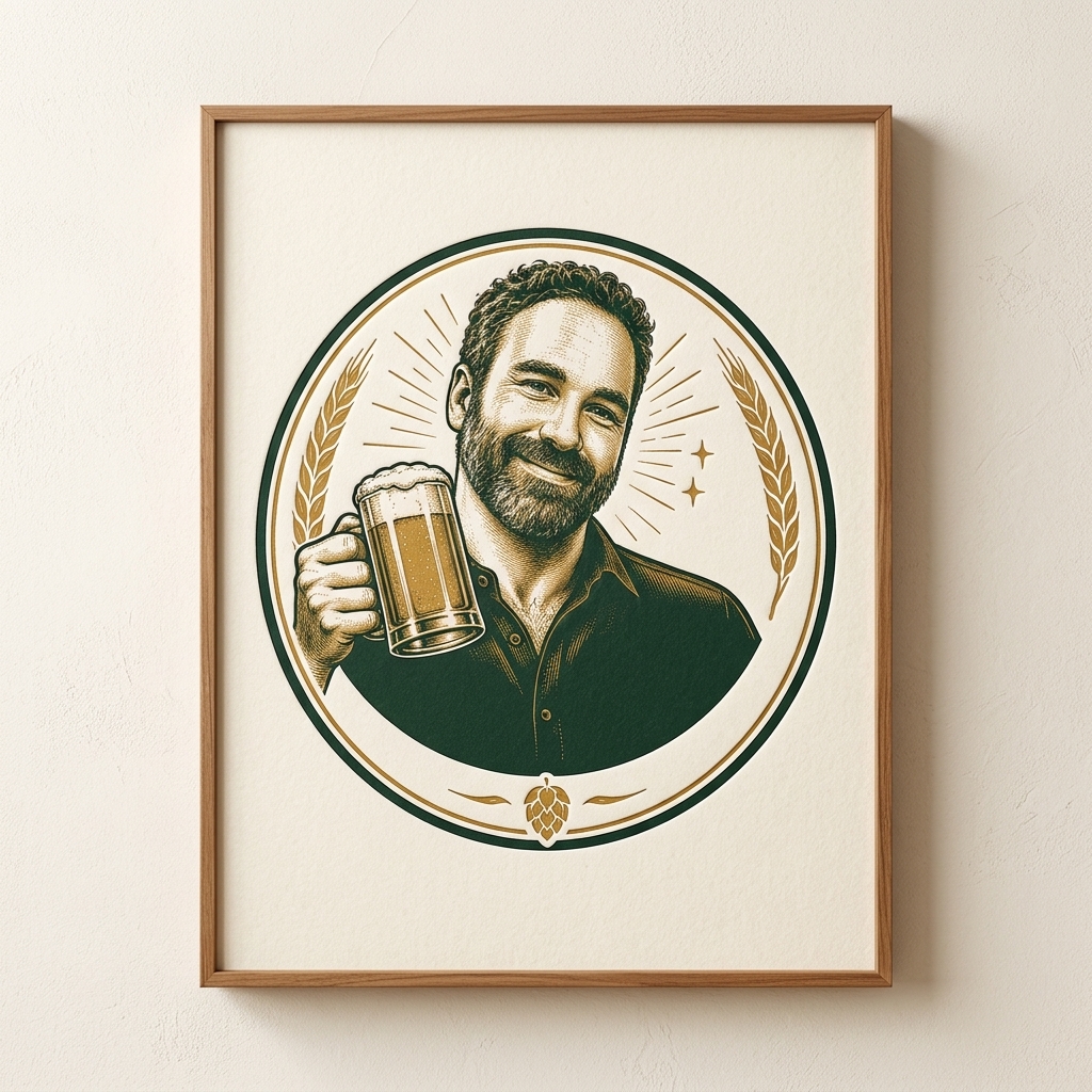 Hansum woodcut badge poster