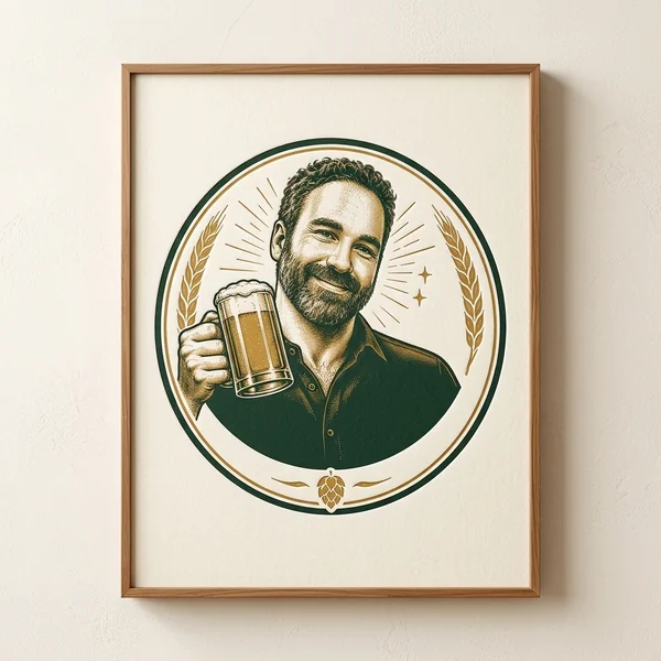 Hansum woodcut badge poster